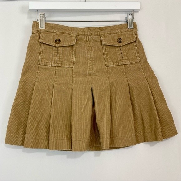 Lands’ End Women’s Pleated Corduroy Pocket Front Mini Skirt Tan Size 0 EUC - Picture 1 of 6